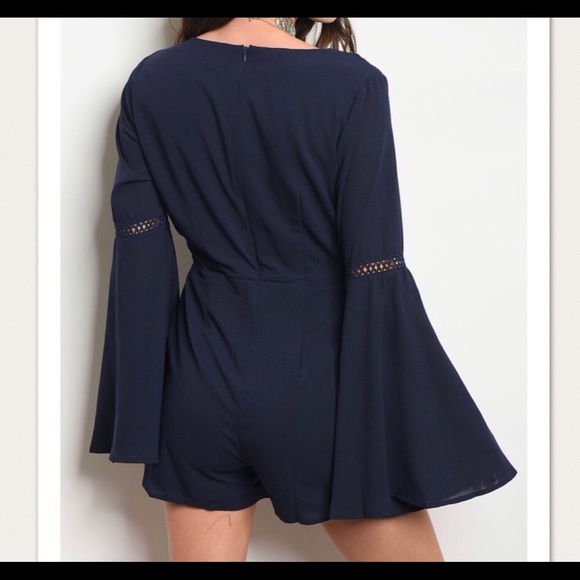 Navy Bell Sleeve Romper - Picture 2 of 2